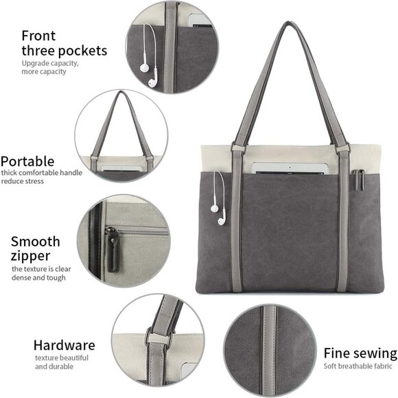 Women's Work Bag with Laptop Compartment Zipper Pockets Teacher Totes Purse - Picture 2 of 6